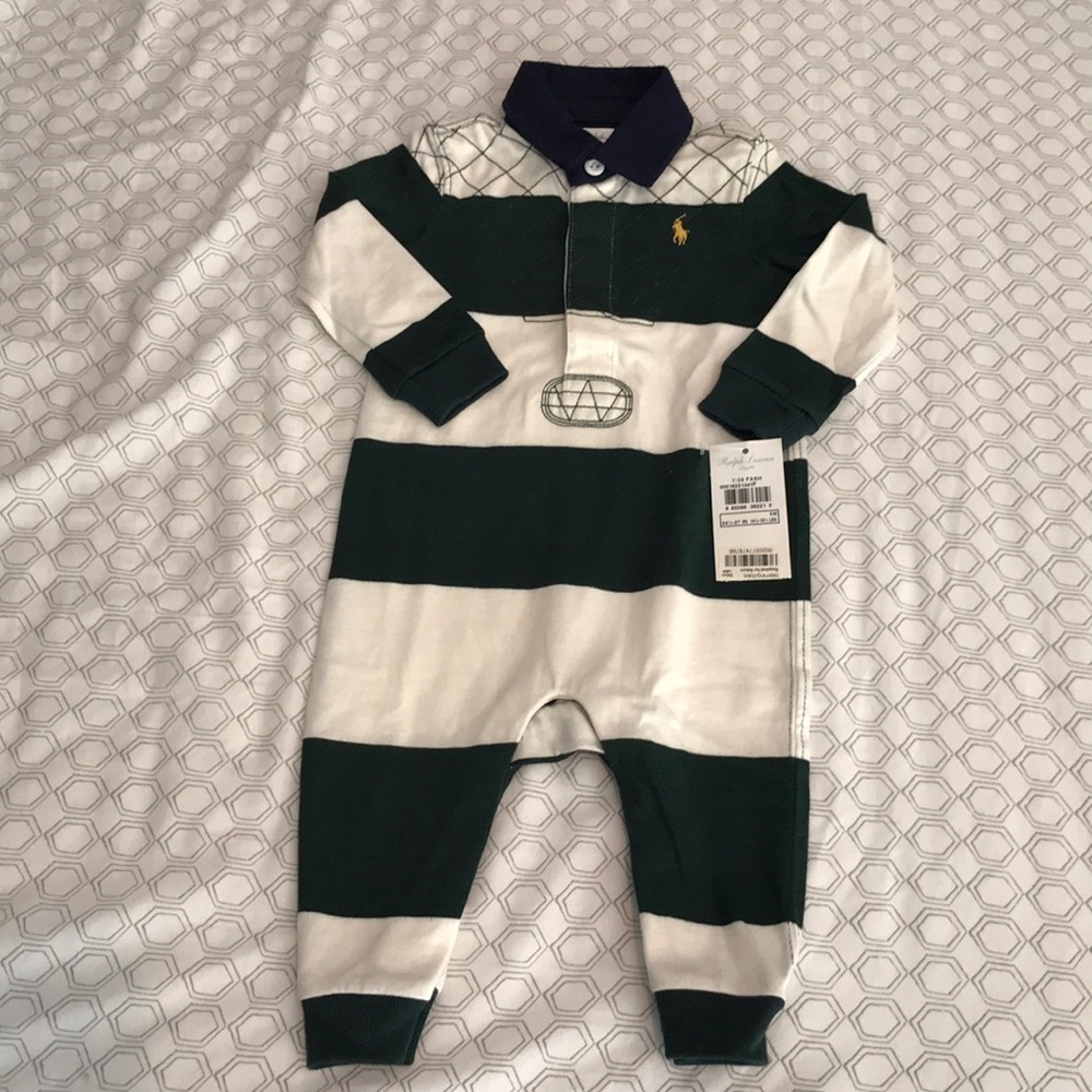 Ralph Lauren rugby stripe long-sleeve romper